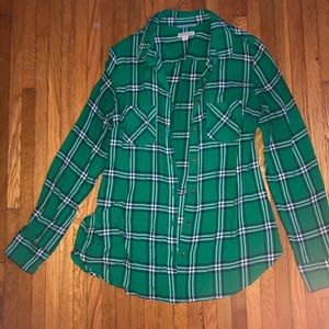 Green Plaid Button-Up Shirt